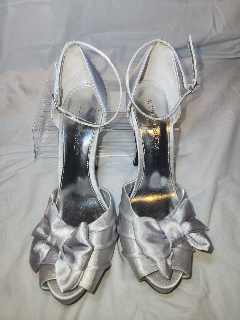 Aldo Silver Bow Peep-Toe Ankle-Strap Heels